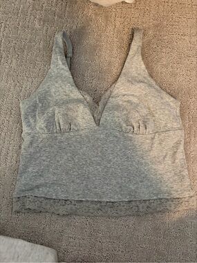 Aerie Gray Ribbed Lace Trim Bralette Tank